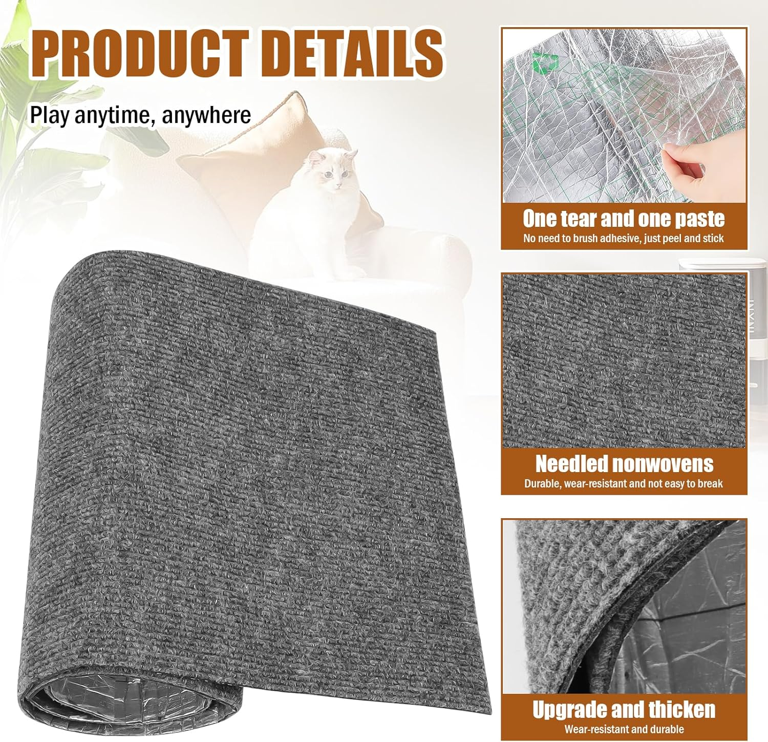 Cat Scratching Mat Wall 30 X 100 Cm Cat Scratching Mat Self-Adhesive Cut to Size Scratching Mat Cat Scratching Wall for Cats, Scratching Boards Scratching Mat for Protects Carpets, Furniture and Sofas image number 5