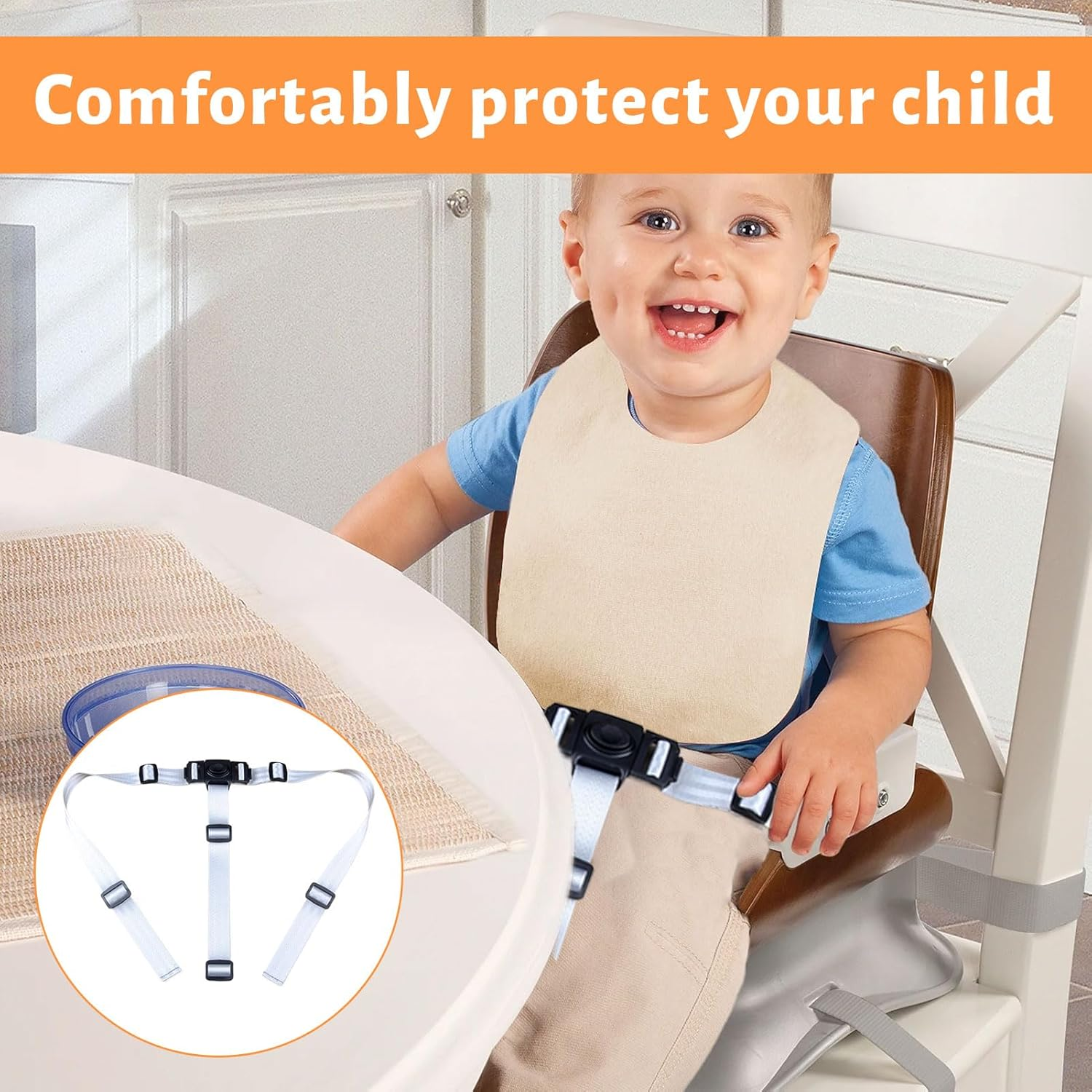 Baby High Chair Strap, Kids Chair Safety Belt, Kids High Chair Straps Replacement for IKEA Antilop High Chair, Heavy Duty 3 Point Harness Seat Belt, Adjustable & Durable Polyester Baby Safety Belt image number 4