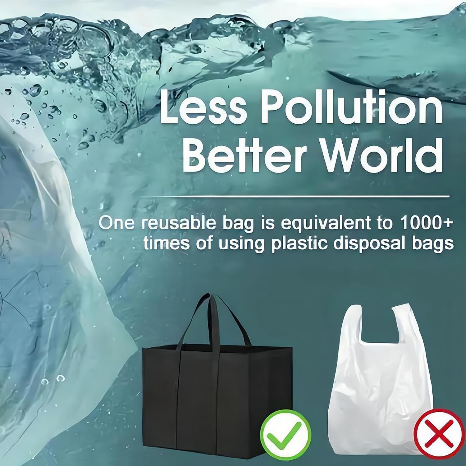 REGODI 12 Pack Reusable Grocery Bags, Eco-Friendly Foldable Shopping Bags with Long Handle - Heavy Duty Durable Produce Bags for Groceries image number 3