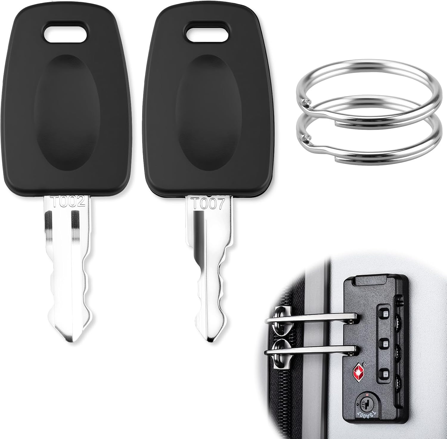 2 Pcs TSA002 TSA007 Master Key, Universal Luggage Lock Keys with Key Rings, Travel Accessories for TSA Approved Suitcase Locks Emergency Unlocking Tool for Backpacks & Baggage image number 5