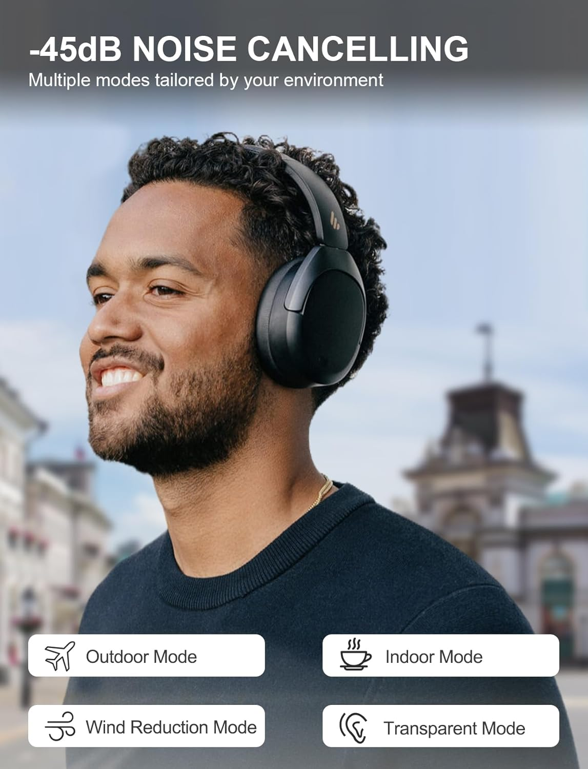 Edifier W830NB Active Noise Cancelling Headphones Bluetooth 5.4, Wired & Wireless Headphone with 6 ANC Modes, LDAC Hi-Res Wireless Audio, 94H Playtime, Custom EQ via App, 267G Light for Travel, Black