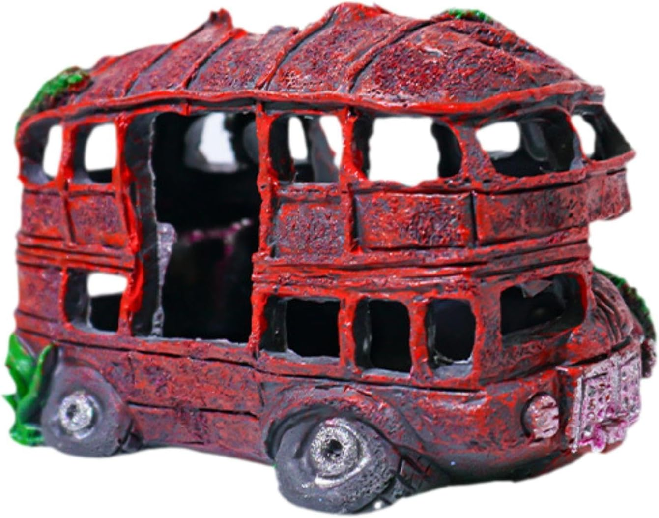 Fzaqwen Fish Tank Ornament Featuring Auto Wreck for Betta and Prawn, School Bus