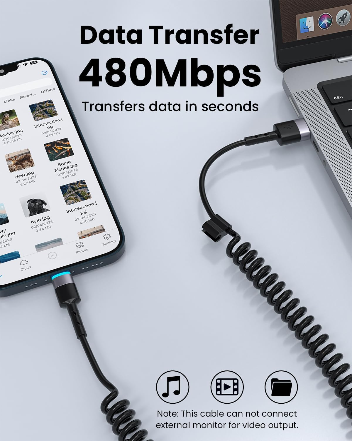 Coiled USB Lightning Cable for Apple Carplay 2 Pack Iphone Cord [Apple Mfi Certified], Short 1M USB to Lightning Charging Retractable Iphone Charger Cord for Iphone 14/13/12/11, Ipad, Airpods image number 4