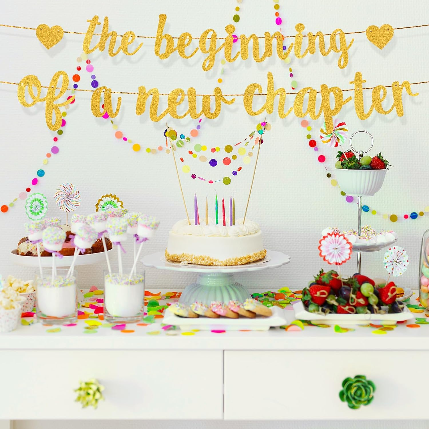 The Beginning of a New Chapter Banner, Shiny Congratulations Banner Farewell Party Garland Sign for Going Away House Warming Graduation New Job Divorce Engagement Party Decorations (Gold) image number 4