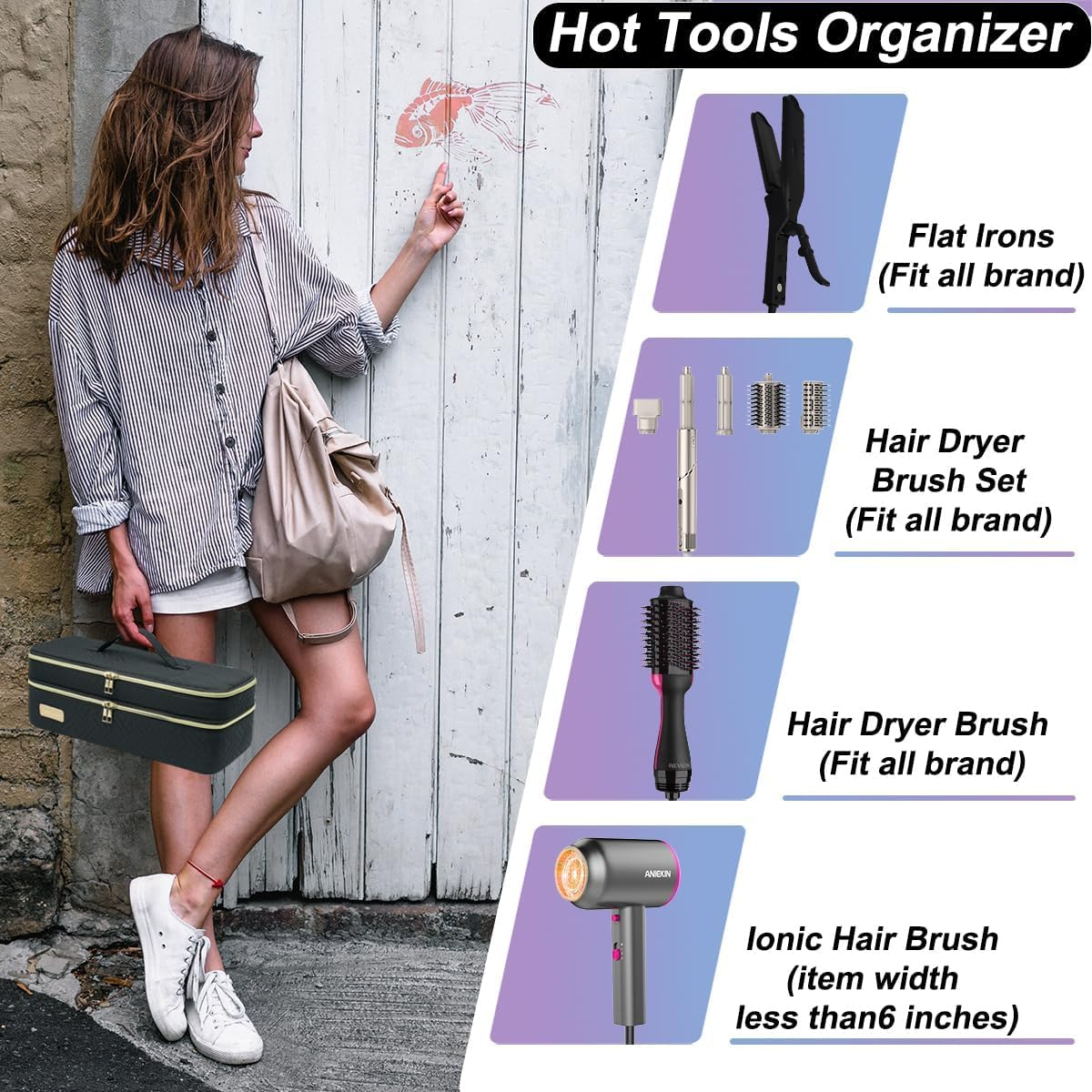 Hair Tools Travel Bag for Shark Flexstyle Carrying Case, Double Layer Hair Tools Storage Bag for Flat Curling Iron, Hair Accessories, Hair Dryer Styler Organizer (Bag Only) image number 2