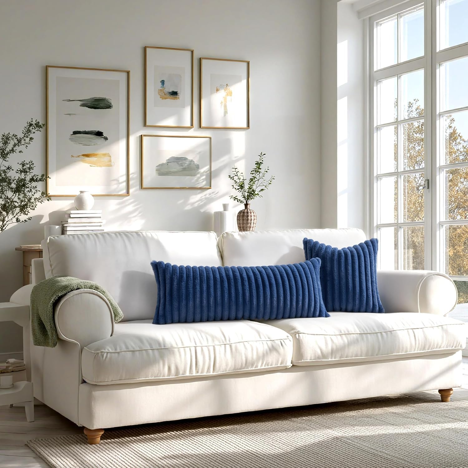 Faux Fur Throw Pillow Covers &ndash; Set of 2 Plush 18X18 Inch Cushion Covers Ultra-Soft Navy Blue Decorative Pillows for Sofa, Bed & Modern Spring Home Decor Navy Blue image number 4