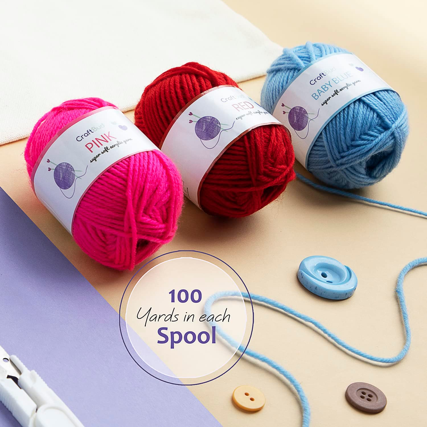 Hearth & Harbor Acrylic Yarn Skeins 24 X 50G - 2400 Yards for Crocheting Soft Crochet Knitting and Crafts Multicolored Craft Adults Kids Pack,(Vds-Hh-Yrn24) image number 3