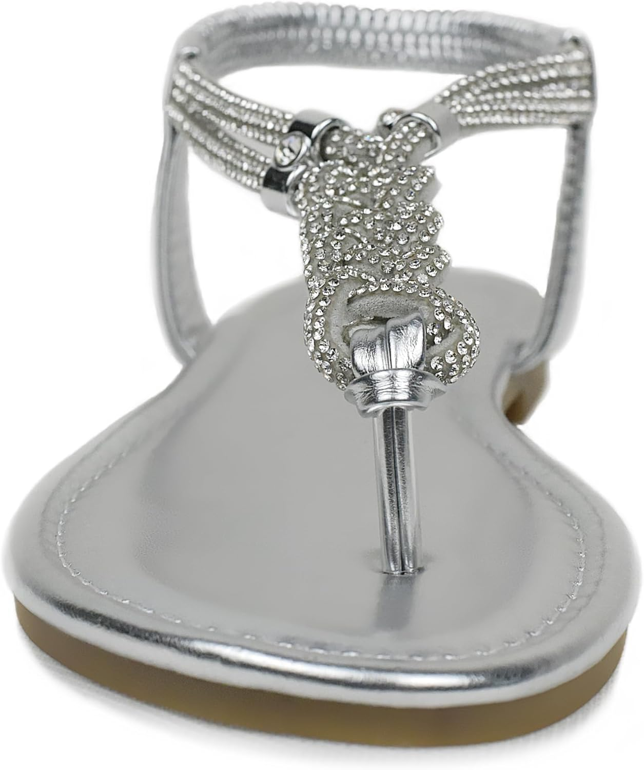 Women'S Braided Rhinestone Thong Flat Sandals Elastic Ankle Strap Bohemian Dressy Sandals for Women image number 2