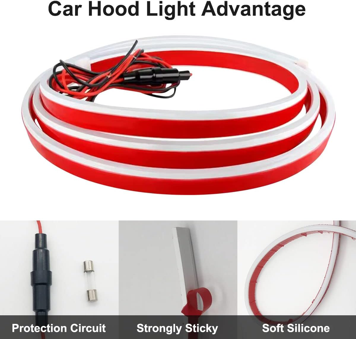 Dynamic Car Hood Light Strip, 59/71/79 Inches Flexible Exterior Car LED Strip Lights Waterproof Car Led Hood Light Daytime Running Light Strip for Cars, Trucks (White) image number 2
