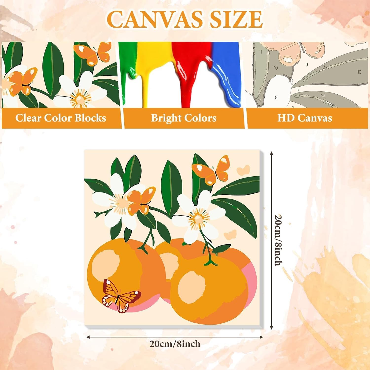 4 Pack Fruit Paint by Numbers Kits for Adults Beginner with Wooden Framed, Color by Numbers on Canvas Painting Kits for Adults, Easy Paint DIY for Home Wall Decor 8X8 Inch