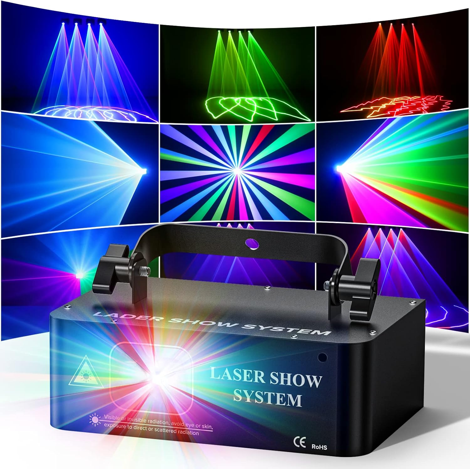 DJ Laser Light Stage Light, Music Sound Activated Strobe RGB Light DJ Party Lights LED Projector Party Lights Music Lights with DMX Control for Dancing Birthday Bar Pub Stage Lighting
