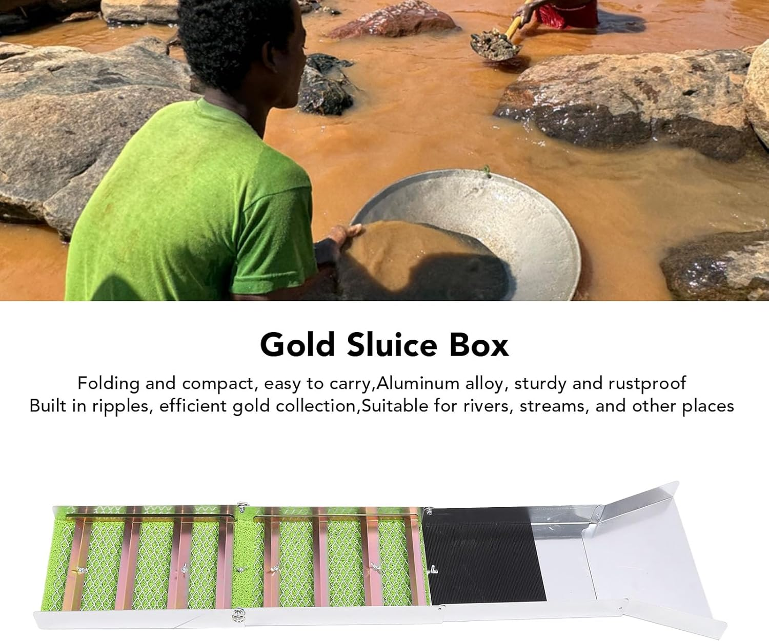 50 Inch Folding Aluminum Alloy Sluice Box, Portable Sluice Box for Gold Mining, Gold Sluice Equipment, Gold Prospecting Tool for River, Creek, Gold Panning, Dredging