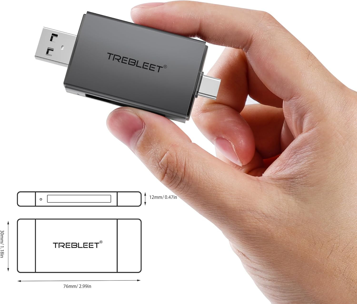 TREBLEET Cfexpress Type B Card Reader, USB 3.2 10Gbps up to 900Mb/S, 2 in 1 USB C & USB A, Compatible with CFE Type B Camera Cards, OTG for Iphone 15 Pro/Ipad Pro/Pc/Laptop/Smart Phone/Tablet image number 5