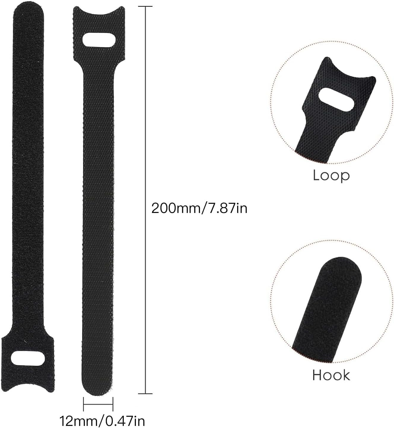 Quhoxdye 120 PCS Reusable Cable Ties with Hook and Loop, Multi-Purpose Adjustable 8 Inch Cable Management Wire Ties Cable Straps for Organizing Home, Office and Data Centers (Multicolored) image number 2