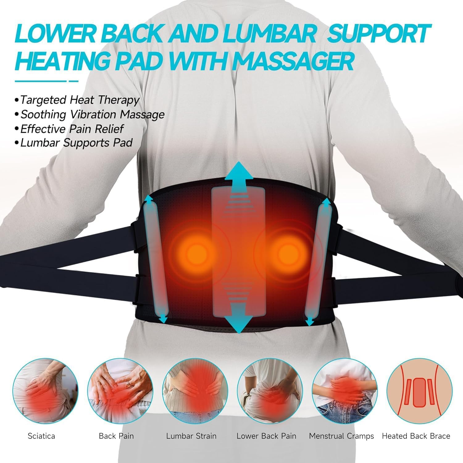 Cordless Portable Heating Pad for Back Pain Relief, 1800Mah Lower Back Massager with 5 Heat 3 Vibration, Lower Back Massager with Heat Wireless, Ideal Presents for Women and Men image number 5