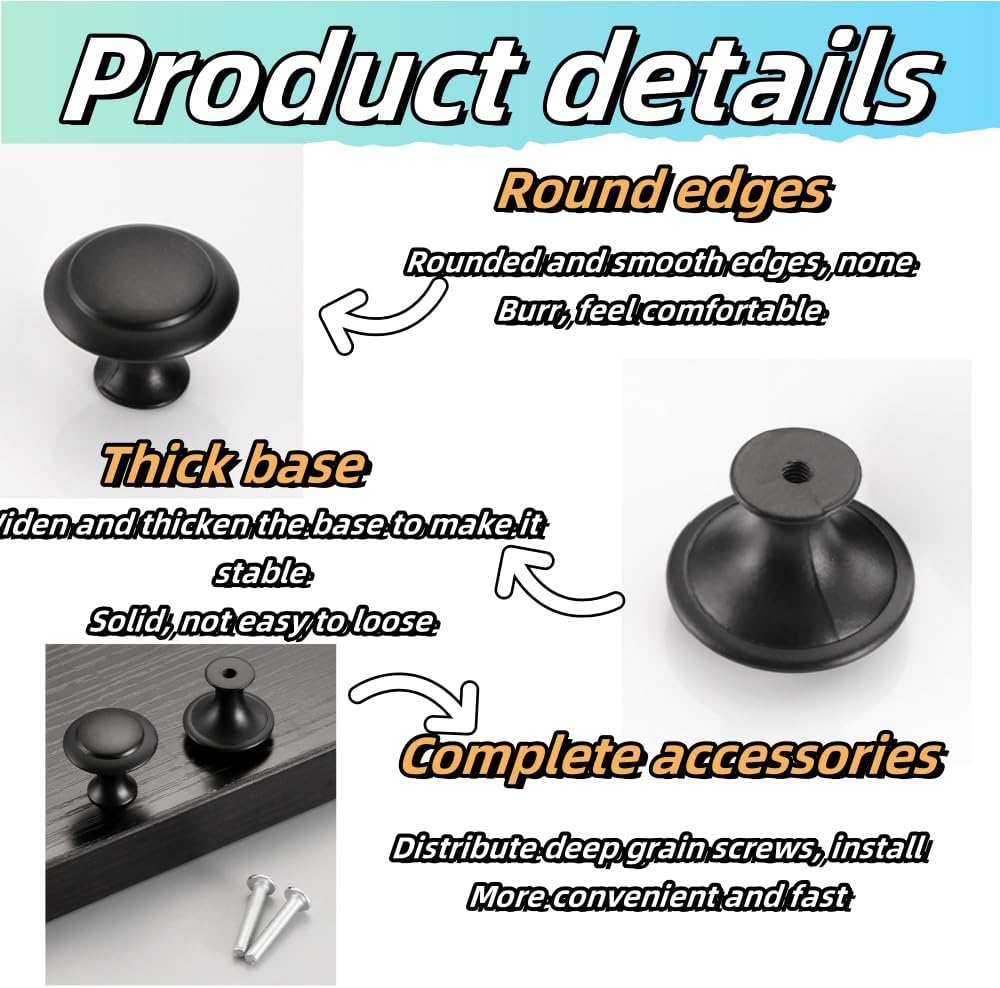 Jindizi 12 Pcs Circular Cabinet Knobs Stainless Steel Drawer Knobs Wardrobe Hardware Matte Black Drawer Knobs Kitchen Cabinet Doors Bathroom Cabinets