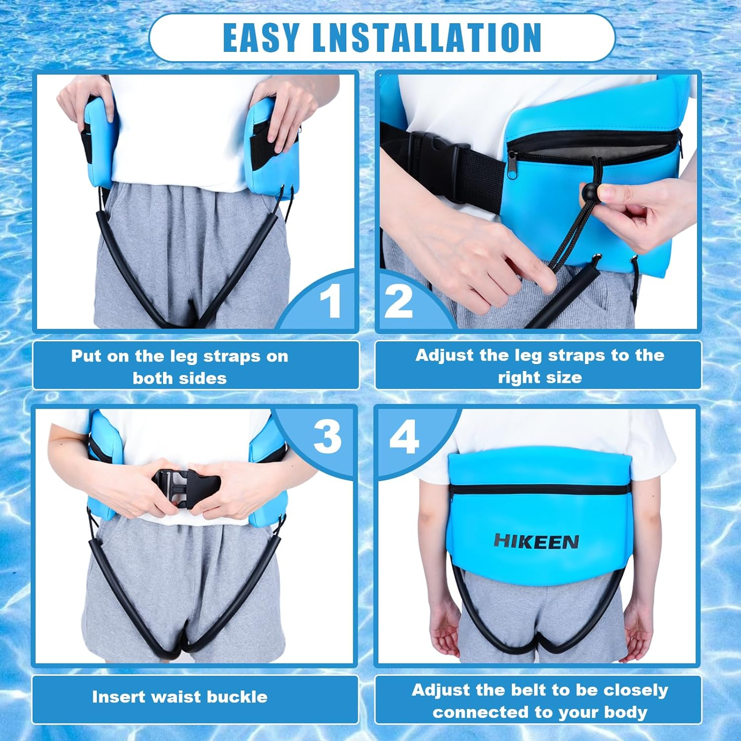 Hikeen Swim Belt for Adults/Kids,Water Aerobics Equipment with Fixing Straps and Zipped Pocket,Adults Pool Exercise Equipment for Pool Exercises and Workouts image number 5