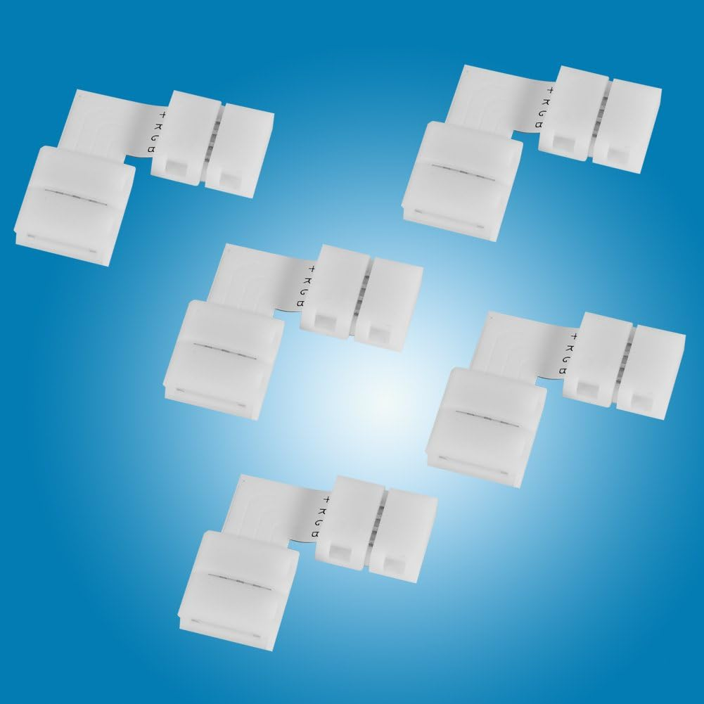 5Pcs L Shape 4Pin 10Mm Solderless Corner Connectors Adapters for RGB 5050 LED Strip Lights