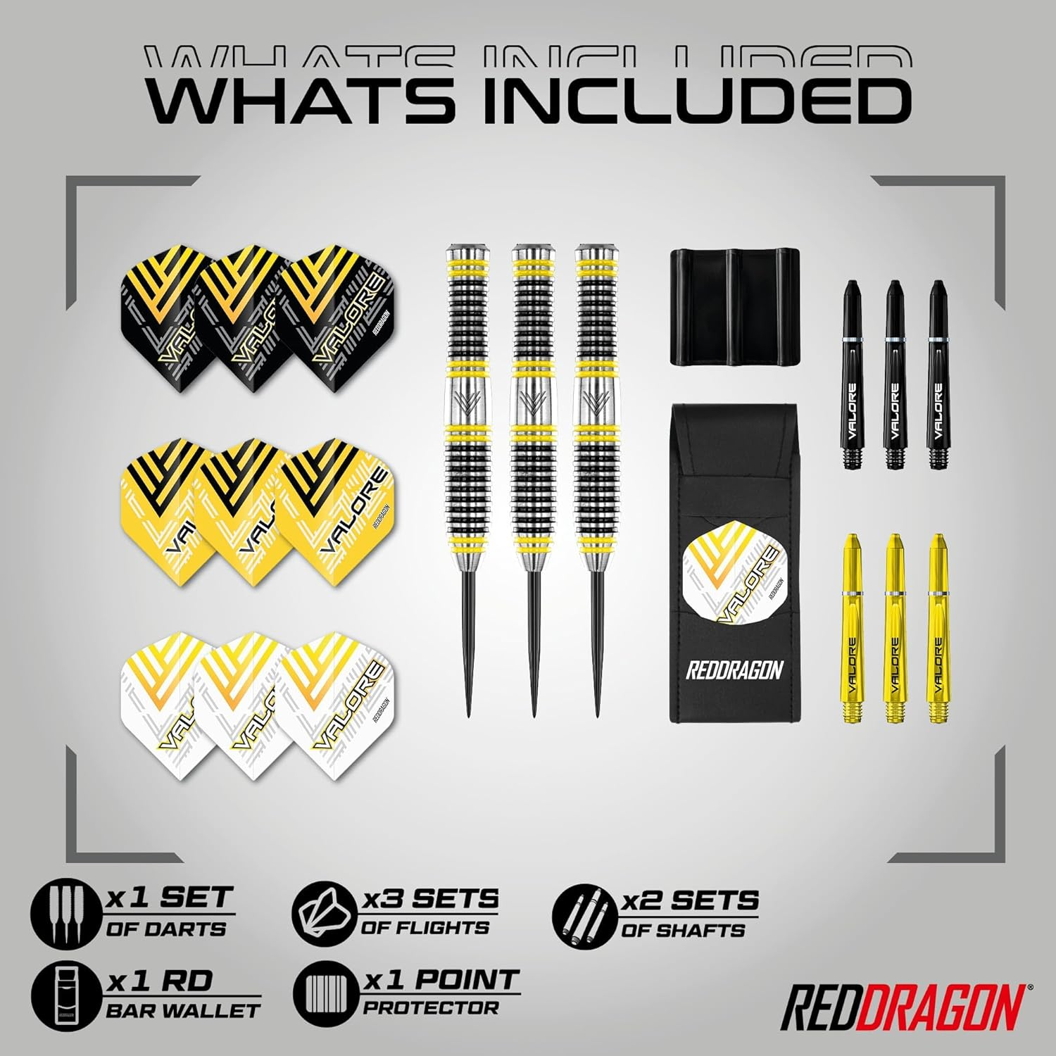 RED DRAGON Valore 22G Brass Steel Tip Darts Set with Dart Flights and Dart Shafts (Stems) Including Darts Wallet image number 1