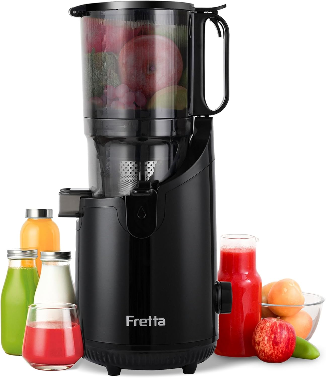 Fretta Cold Press Juicer,Masticating Slow Electric Juicer Machines with 250W Powerful Motor,1.8L Large Capacity & 135Mm Wide Chute,Fit Whole Fruit & Vegetable Juicing, Bpa-Free,High Yield, Black image number 6
