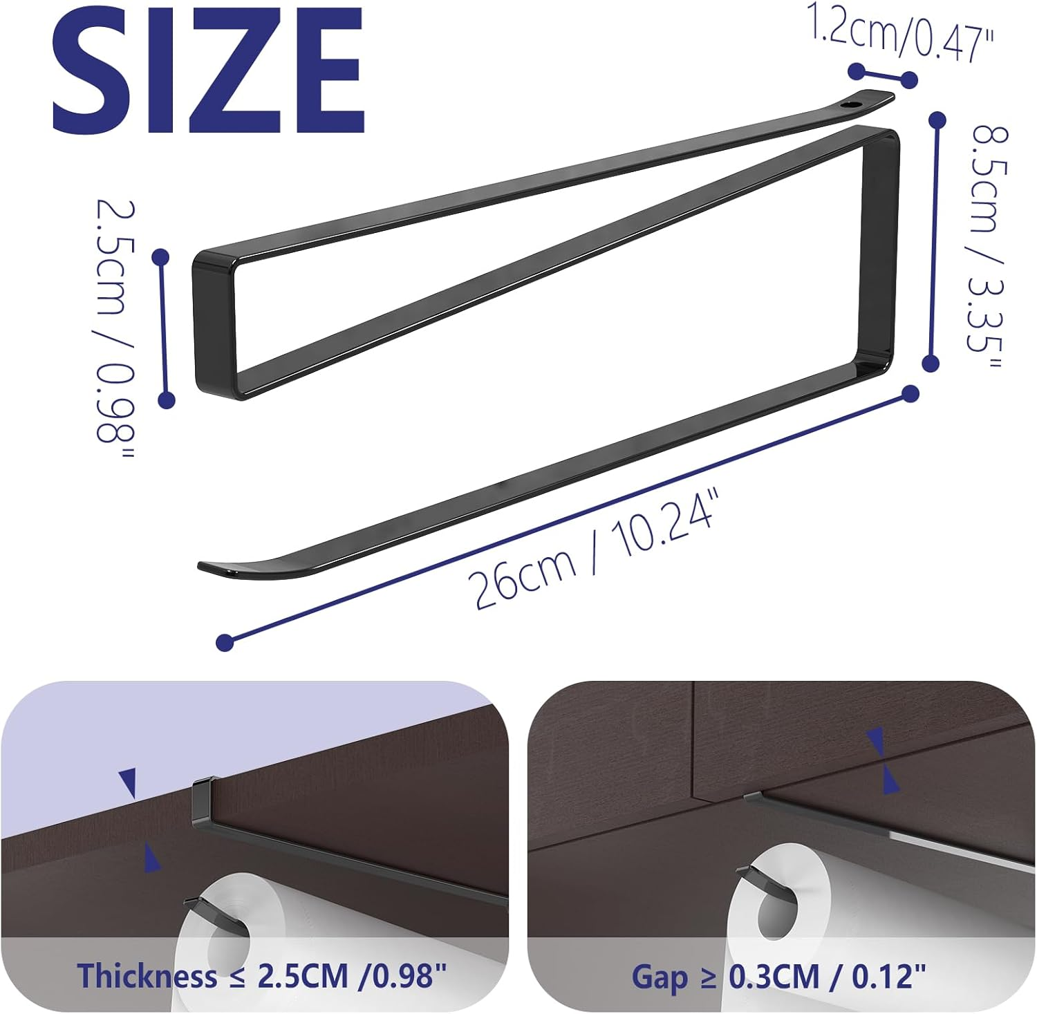 Paper Roll Holder, KIKISML 2 Pack Paper Towel Holder Cabinet Hanging Kitchen Roll Hanger Dispenser Storage Rack Towel Necktie Bedroom Toilet Organization Storage [No Drilling No Tool Required], Black image number 5