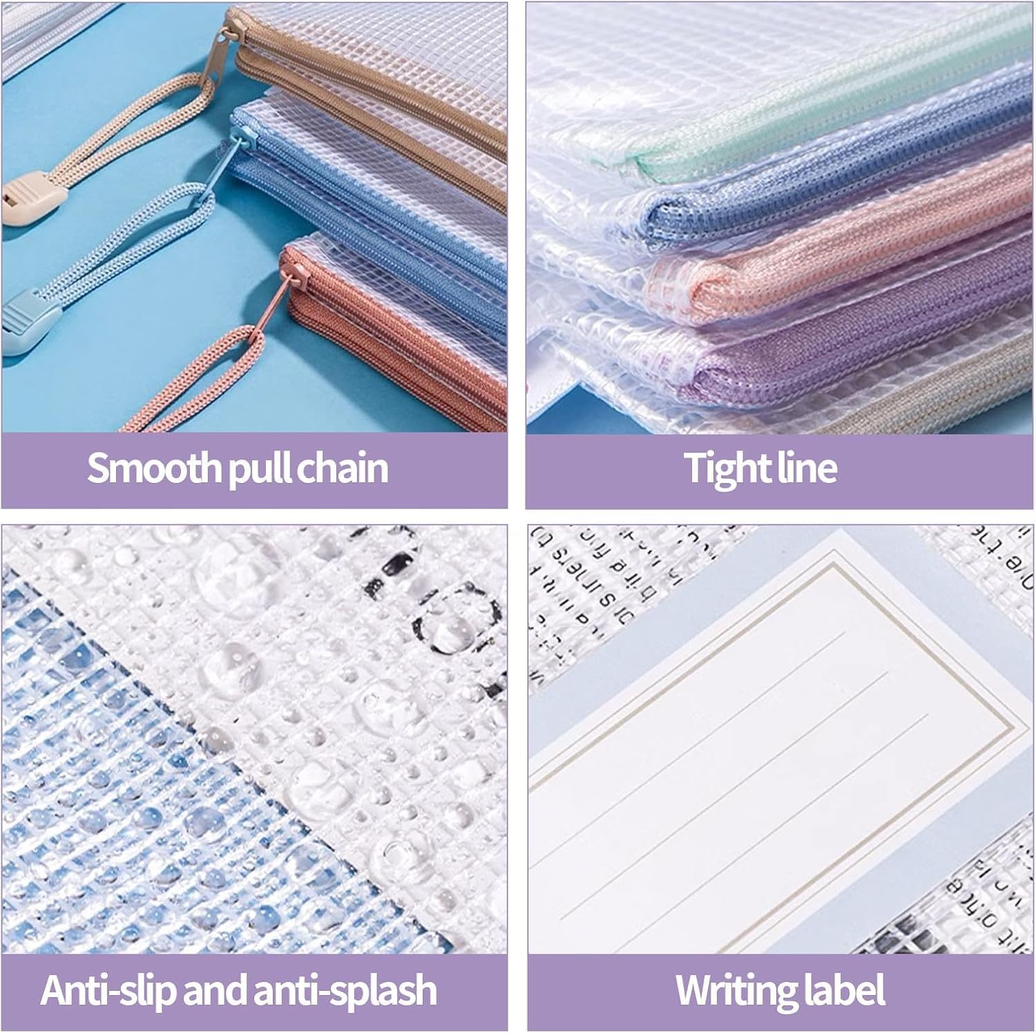 Homiliky 10 Pack A4 Plastic Wallets Document Wallets, Multicolor Zipper Folder, Zip Document Bags, Test Papers, Slips, Invoices, Homework Storage Bags, for Office School Home Travel, 10 Colors image number 1