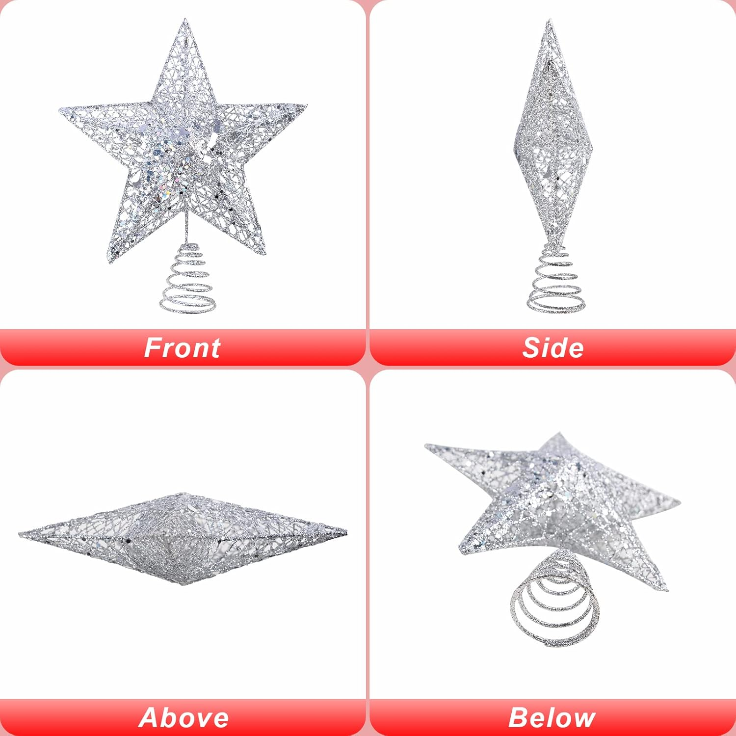 Silver Star Christmas Tree Topper Star for Christmas Tree Metal Xmas Tree Topper for Christmas Decorations Ornaments H 20Cm/8Inch W 15Cm/6Inch - Purple image number 3