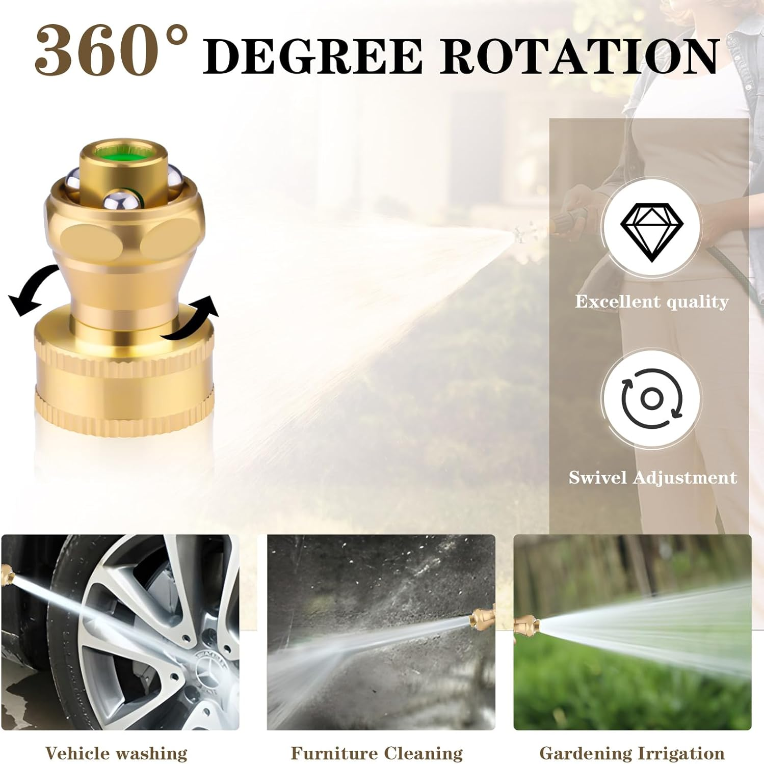 2PCS Brass Hose Nozzle, Adjustable Hoses Sprayer, Twist Hose Nozzles for Garden, Multifunctional Hoses Attachment for Cars, Plants, Pets, Garden Tools (3 Use Modes) (Golden) image number 3