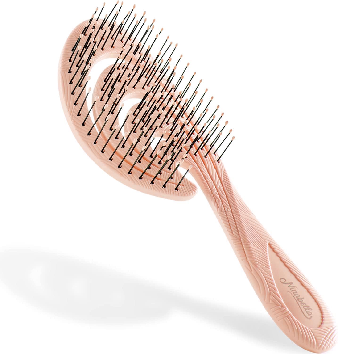 Ninabella Organic Detangling Hair Brush for Women, Men & Children - Does Not Pull on Hair - Hair Straightening Brushes for Straight, Curly & Wet Hair - Unique Wave Hairbrush Rose Gold