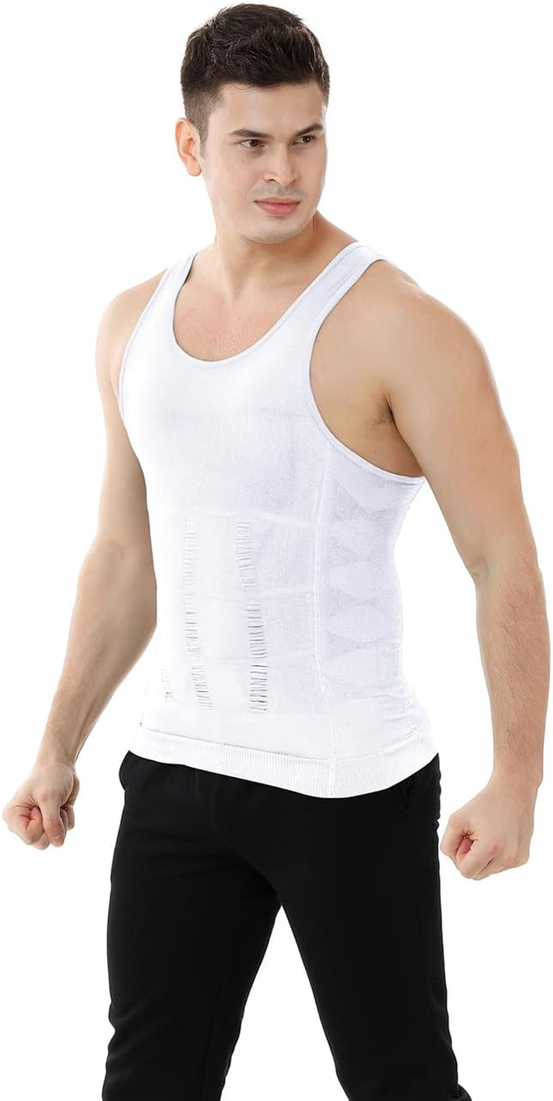 TOPTIE Men Slimming Body Shaper Compression Shirt Shapewear Sculpting Vest Muscle Tank image number 4