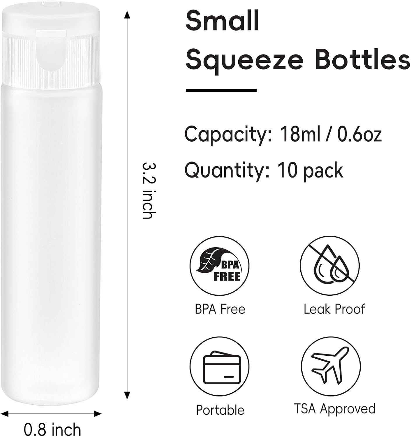 TUZAZO 10 Pack 0.6 OZ Small Travel Squeeze Bottles, Refillable Travel Tubes Empty Cosmetic Containers for Lotion, Shampoo, Conditioner, Sample