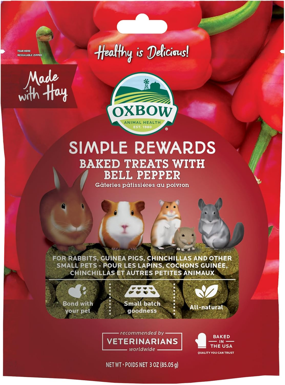 Oxbow Simple Rewards Baked Treats with Bell Pepper and Hay for Rabbits, Guinea Pigs, Chinchillas, and Small Pets 85G image number 1