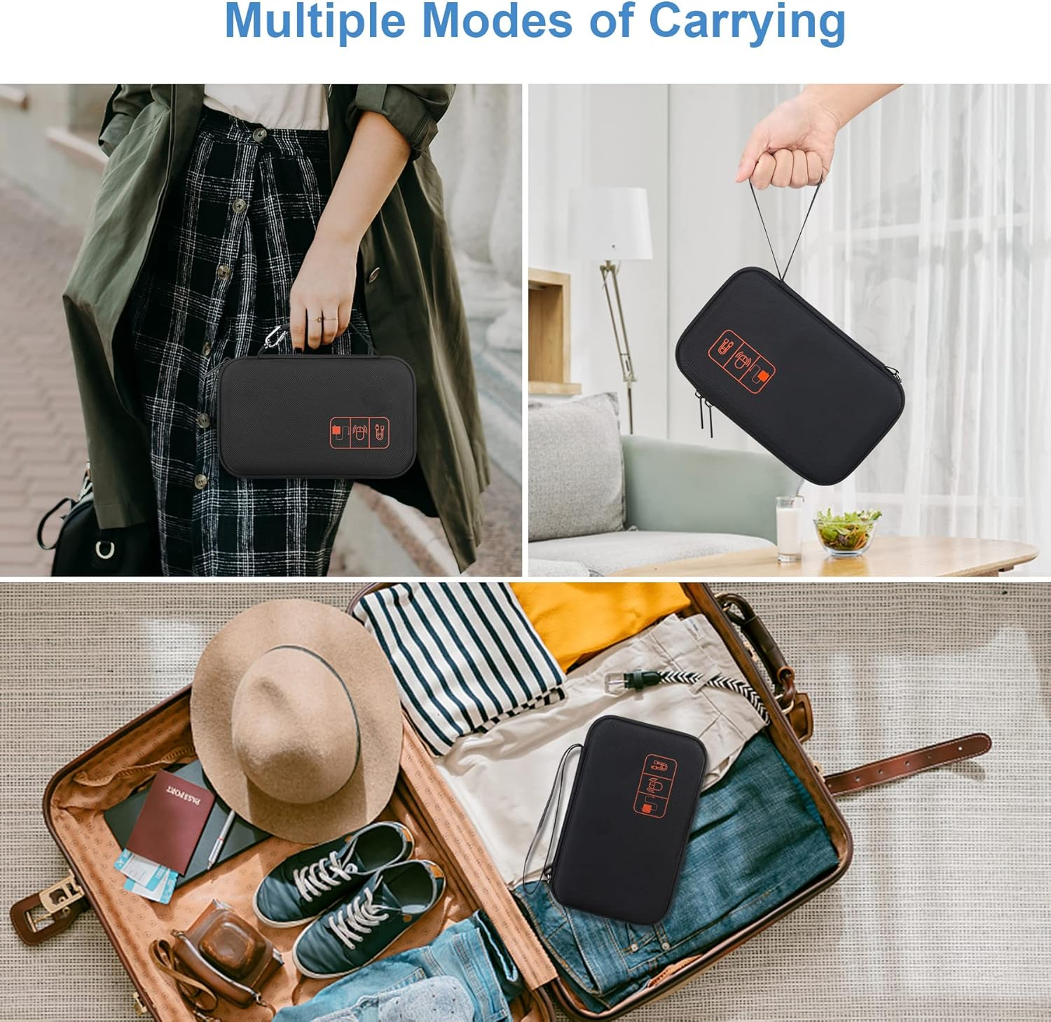 Canboc Diabetic Supplies Travel Case, Carrying Bag for Glucose Meter, Insulin Pens, Blood Sugar Test Strips, Lancets, Lancing Device, Medication, Alcohol Wipe or Other Diabetes Care Accessories, Black - Grey image number 2