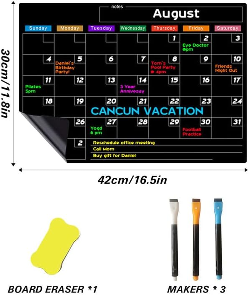 Yakiter Magnetic Fridge Calendar, Monthly Refrigerator Planner, Reusable Calendar with Dry Erase Board and 3 Markers, Kitchen Whiteboard (Monthly)