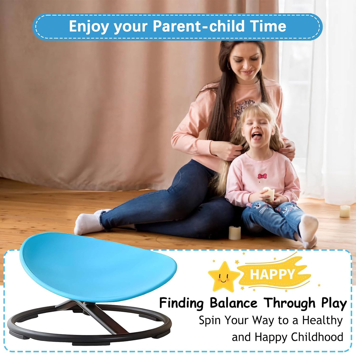 MOTYYA Spinning Chair for Autistic Kids, Autism Sensory Spinning Chair, Kids Sensory Swivel Chair, Toddler Spinning Seat Training Body Coordination and Balance, Sit and Spin Autism Toys - Blue image number 6