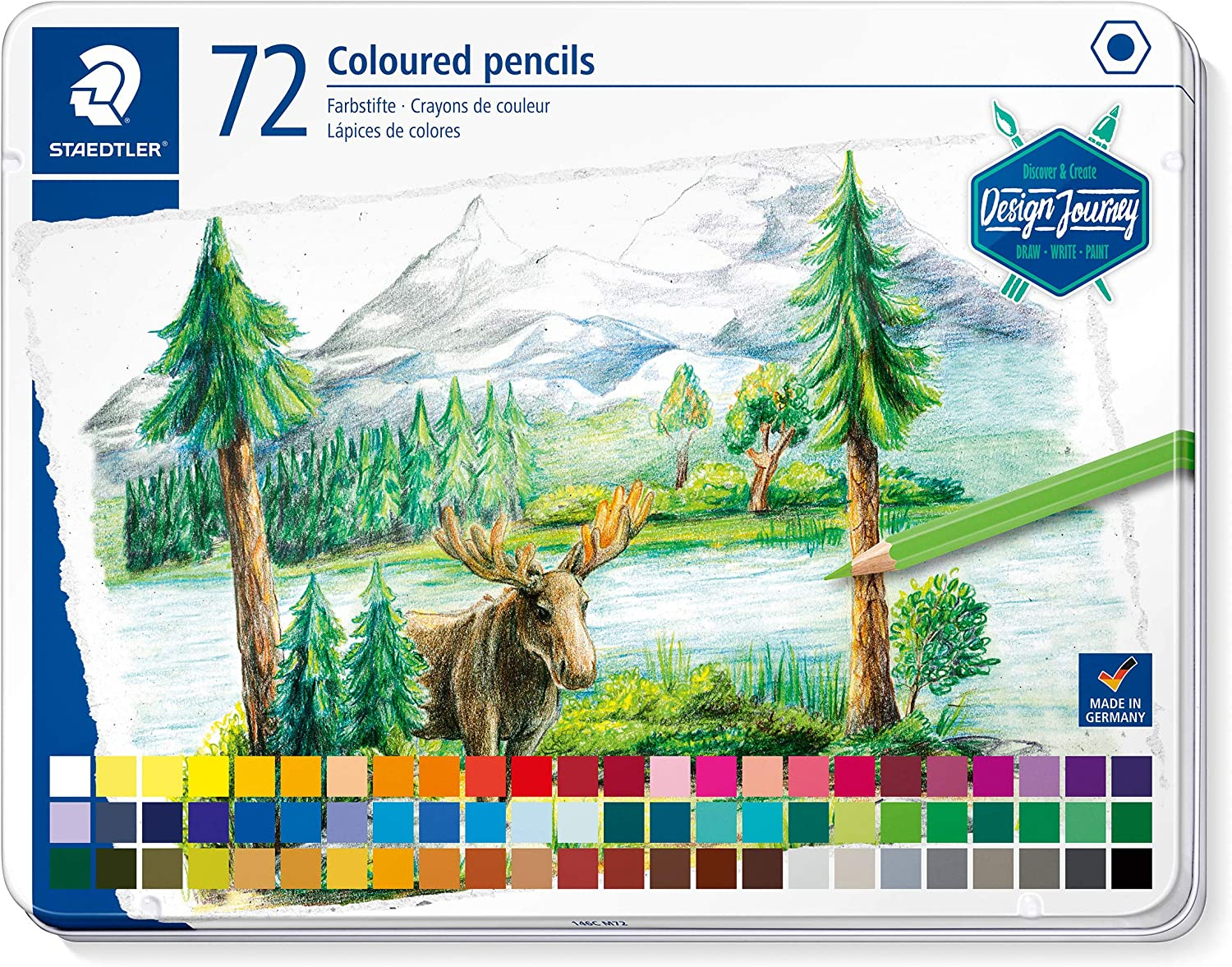STAEDTLER Coloured Pencil Tin 72 Pack, Assorted Colours, 146C M72, Hexagonal Shape, Soft Lead, Highly Pigmented Colours That Are Easy to Blend, Wood from Pefc-Certified, Sustainably Managed Forests image number 6