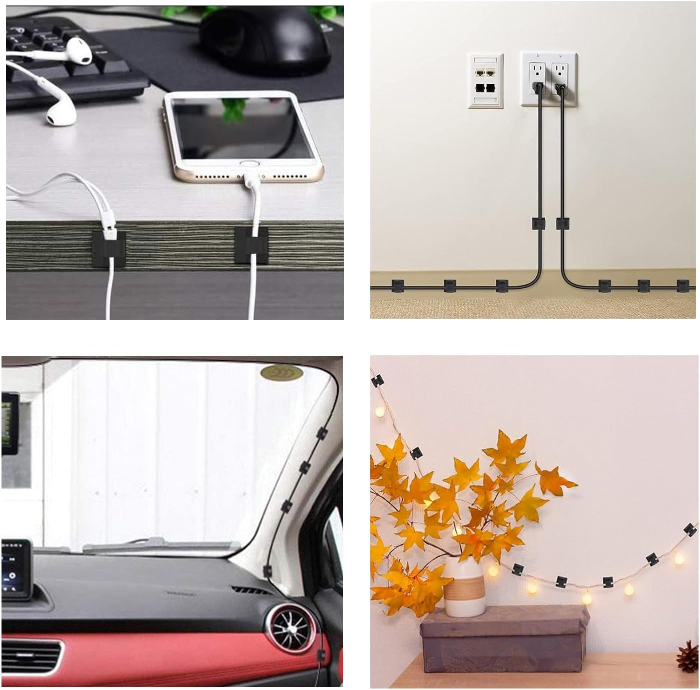 50Pcs Cable Clips with Strong Adhesive, Durable Wire Holder, Sturdy Cable Wire Organizer Clamp, Cable Cord Management, Suitable for Office, Home, Car and Workshop (Black) - White image number 5