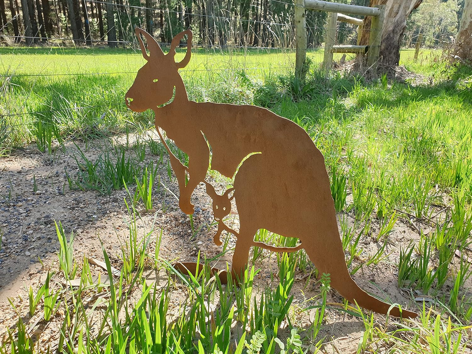 Kangaroo Garden Stake - Australian Made Rusted Metal Garden Art image number 1