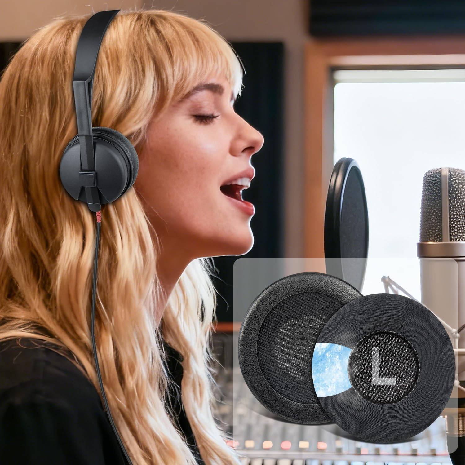 SOULWIT Cooling Gel Earpads Replacement for Sennheiser HD25/HD25 Light(Lite)/Hd25 Plus/Hd25 Special Edition/Hmd25/Hme25/Hmec25/Hd250Bt Headphones, Ear Pads Cushions with High-Density Foam - Black - Protein Leather-Orange image number 3