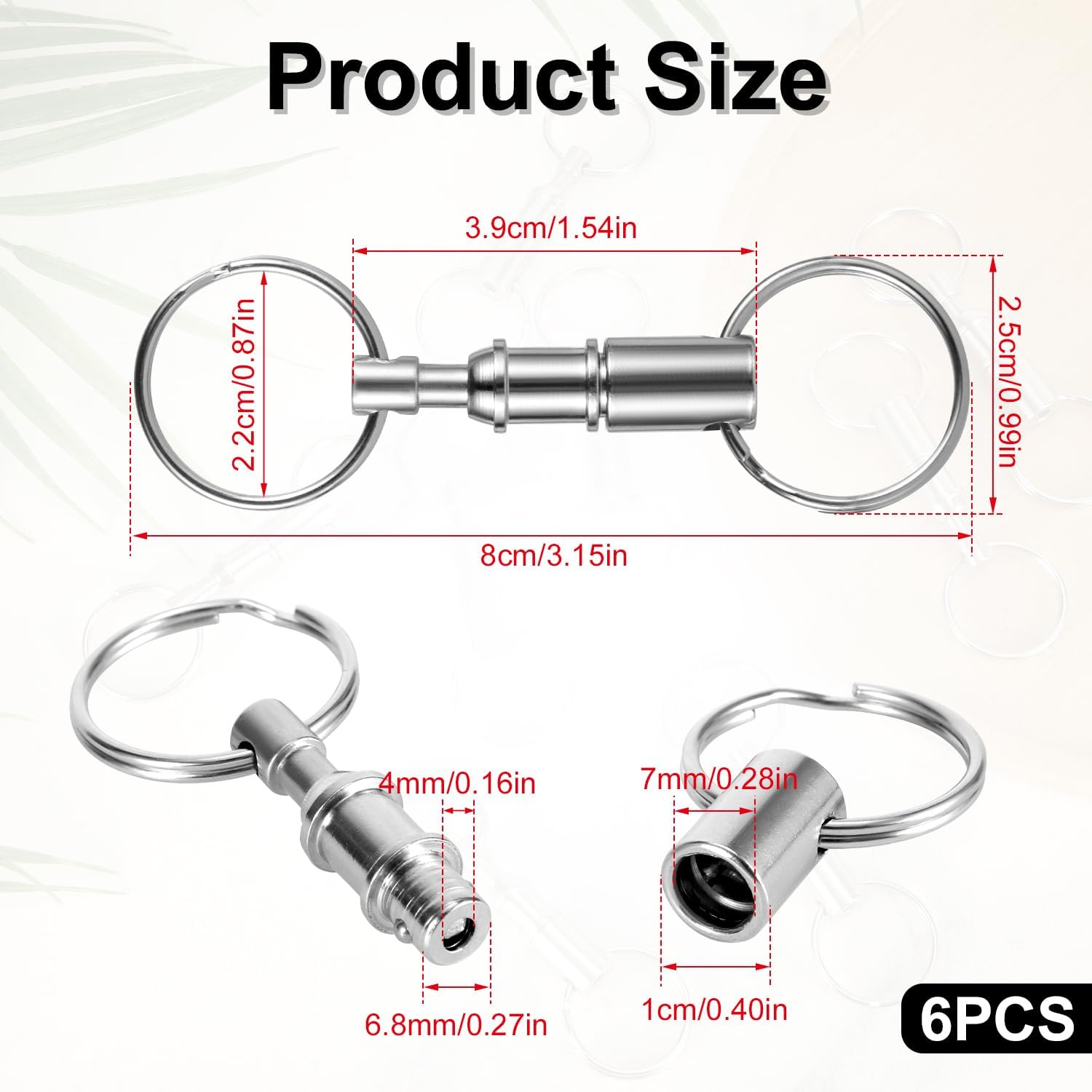 Quick Release Keychain, Premium Iron Double Pull Quick Release Key Ring Detachable Key Ring Quick Disconnect Key Ring Pull Apart Key Chain Crafts Accessories(Silver) image number 5