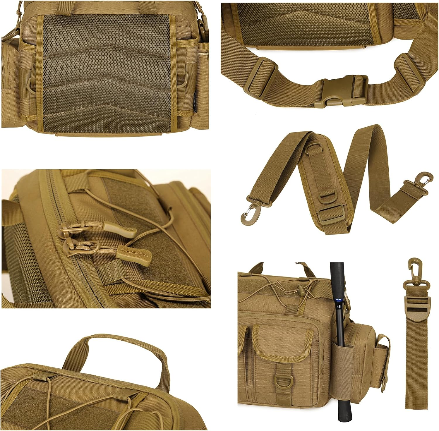 Fishing Tackle Bag Crossbody Sling Bag Fly Fishing Gear Organizer Pack for Fishing Hiking Camping Hunting Waist Bag for Men 1000D Nylon Waterproof (Black) image number 3