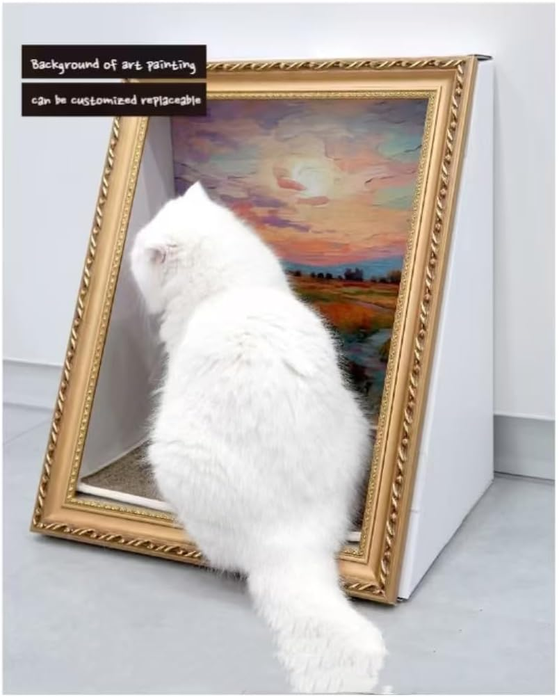 Cat Scratcher Bed, Durable Scratching Cardboard for Indoor Cat House, Artistic Oil Painting with Durable Scratcher Pad Surface for Cats, Cat Condo with Scratcher Pad, Scratch Furniture (Gold) - Gold image number 2