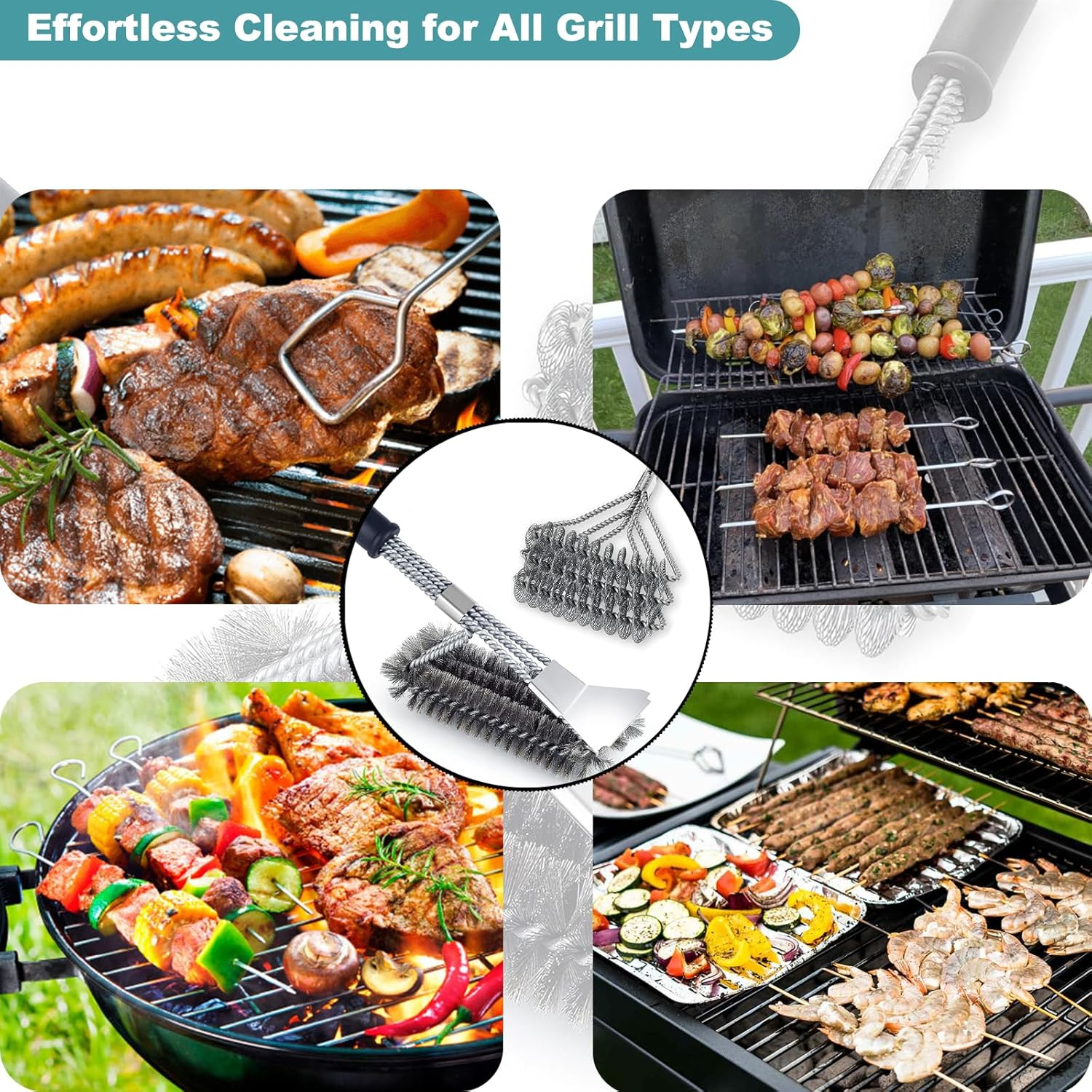 BBQ Grill Brush Set of 2, 18-Inch BBQ Accessories, Safe Bristle-Free BBQ Cleaning Brush, 100% Rust-Proof Stainless Steel - Grill Cleaner for Gas, Charcoal, Smoker, Porcelain Grills image number 3