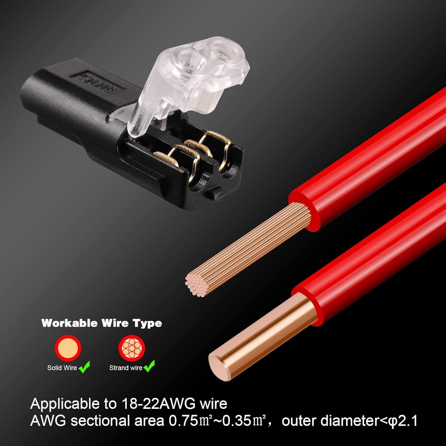 JIZZU Low Voltage Wire Connectors, 2 Pin Electrical Connectors Compact Wire Terminals, Quick Dual Wire Terminal Block No Wire-Stripping Required Compact Conductor Cable Connectors for 18-22Mm AWG (32) image number 1