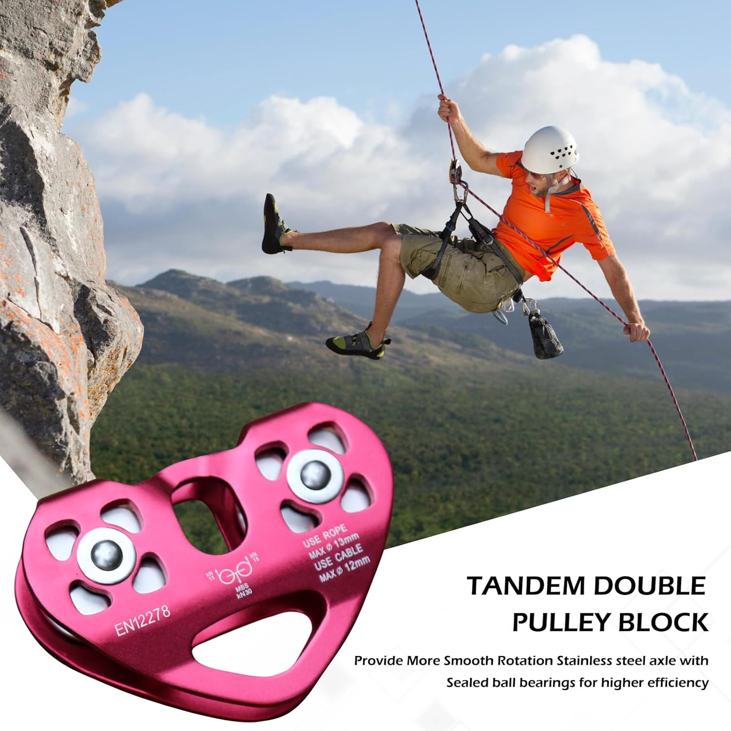 TRIWONDER 20Kn Climbing Pulley Rescue Pulley Single Sheave Aluminum Fixed Eye Rock Rope Pulley - 02 Grey - 30Kn image number 4