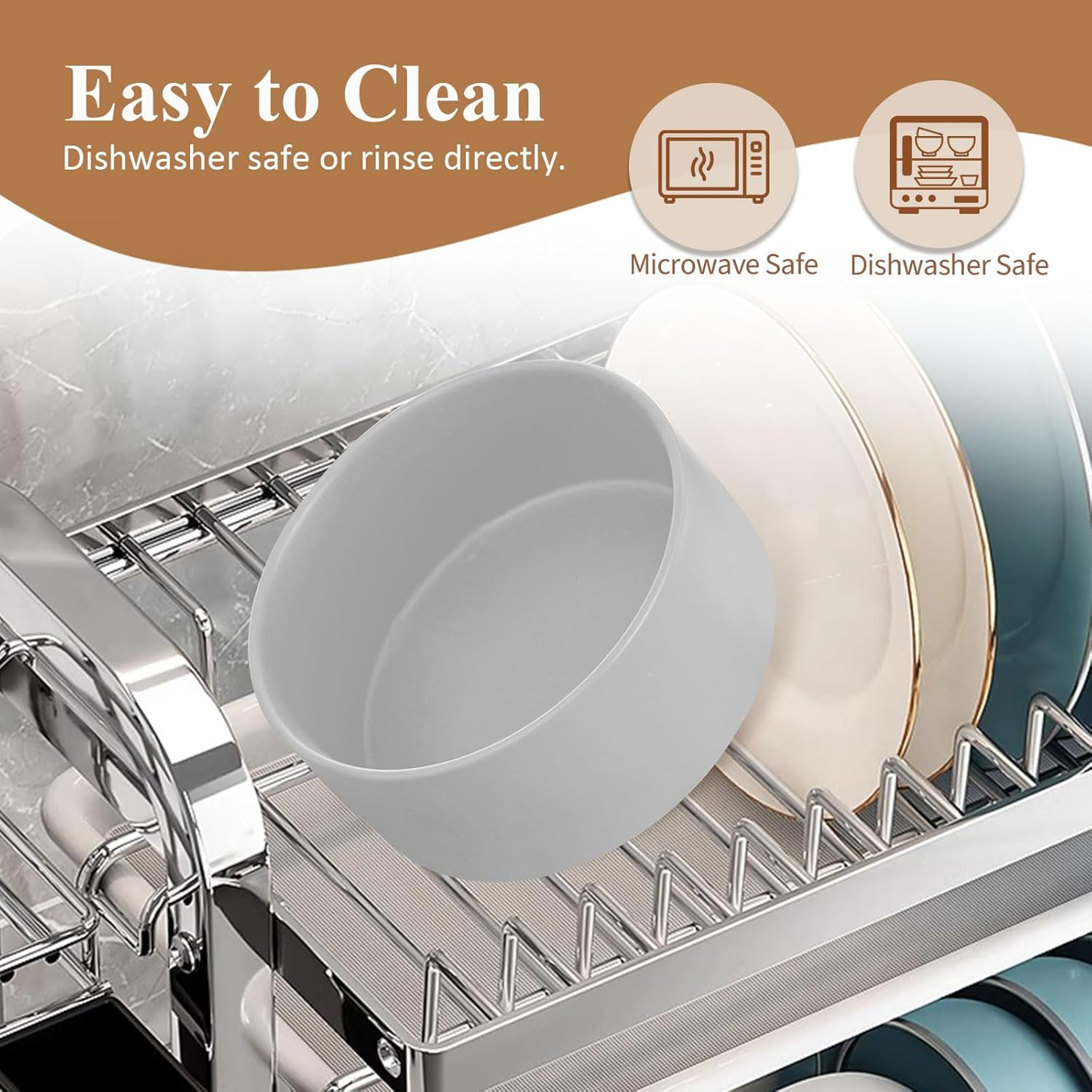 Raised Ceramic Large Dog Bowl - Heavy Weighted Dog Dish with Bamboo Stand - Elevated for Comfortable Feeding - 8.3" W X 8" H - 4.5 Cups (68 Fl Oz) - White image number 6