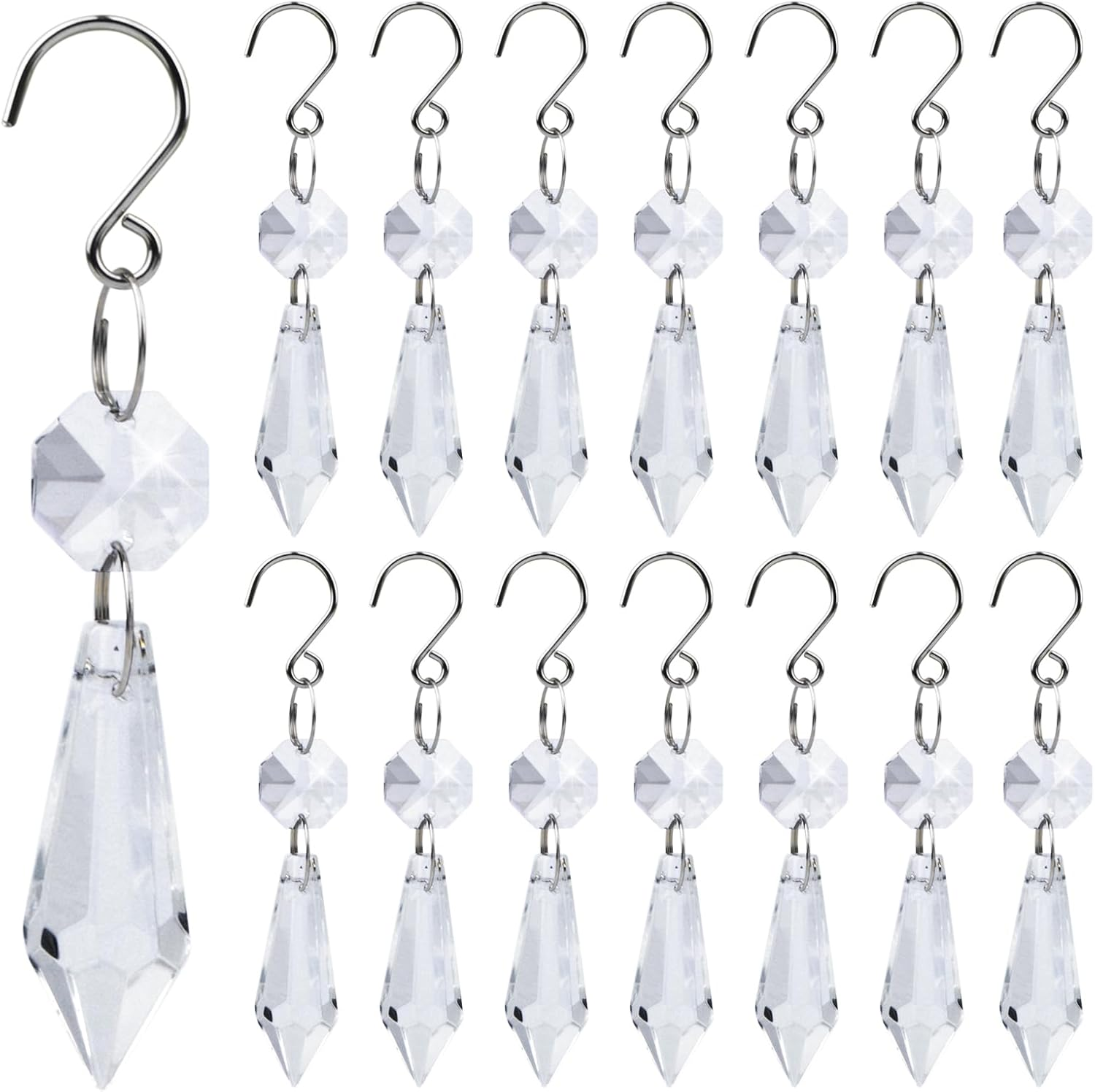 20Pcs Clear Chandelier Icicle Crystals Prisms Hanging Crystal Bead Pendants Ornaments Replacements with Hooks for Windows Wedding Christmas Tree Lamp Decoration image number 4