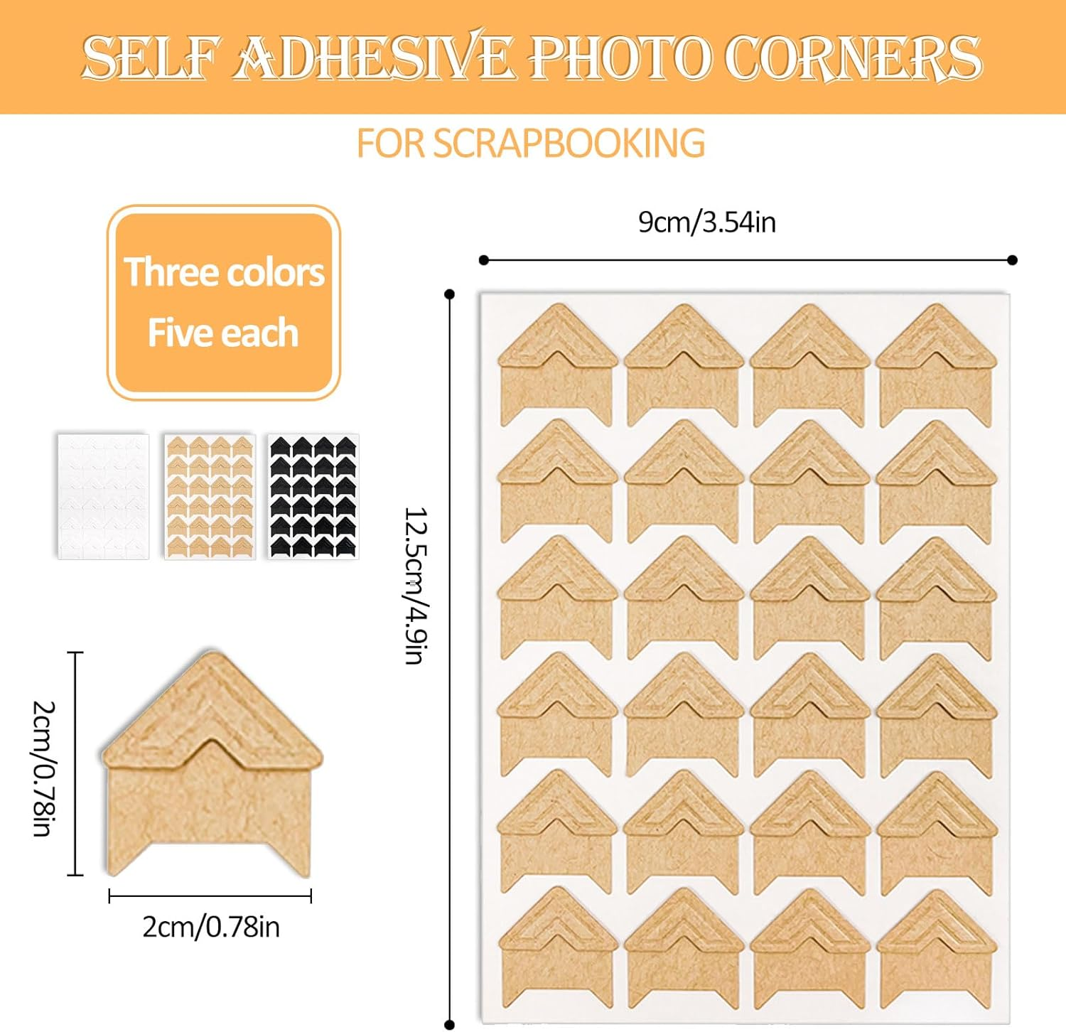 15 Sheets 360 Pcs Self-Adhesive Photo Corners Stickers for DIY Scrapbook, Photo Album, Picture Frames, Memory Books, Journal (3 Colors) image number 4