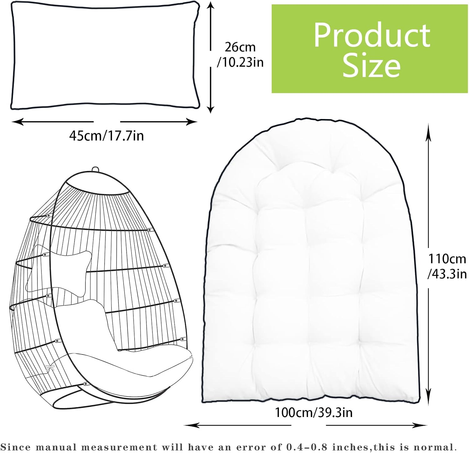 Bextile Hanging Basket Seat Cushion, Thicken Egg Chair Washable Cushion with Headrest (A) - A image number 5