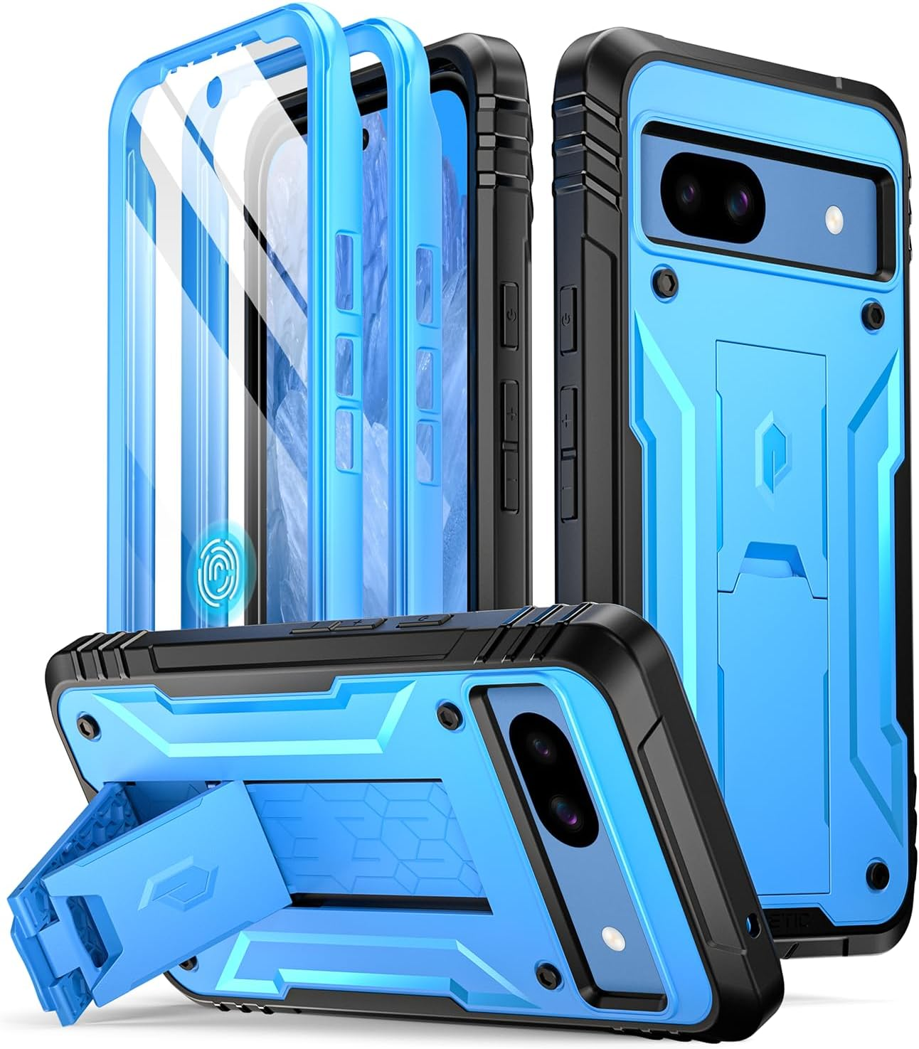 Poetic Revolution Case for Google Pixel 8A 5G, [20FT Mil-Grade Drop Tested],Full Body Rugged Shockproof Protective Cover Case with Kickstand, Built-In Screen Protector Work with Fingerprint ID, Black